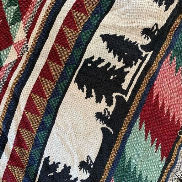 Vintage Blanket Fringe Patchwork Printed Cardigan Duster Kimono Small - Picture 7 of 9